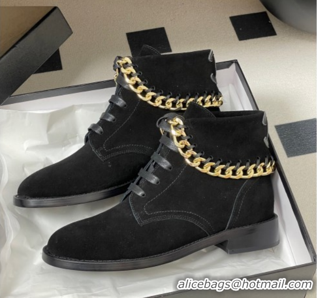 Perfect Chanel Suede Laced-up Ankle Boots with Chain CH110405 Black 2026