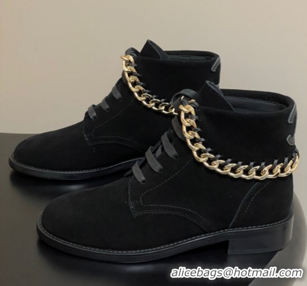 Perfect Chanel Suede Laced-up Ankle Boots with Chain CH110405 Black 2026