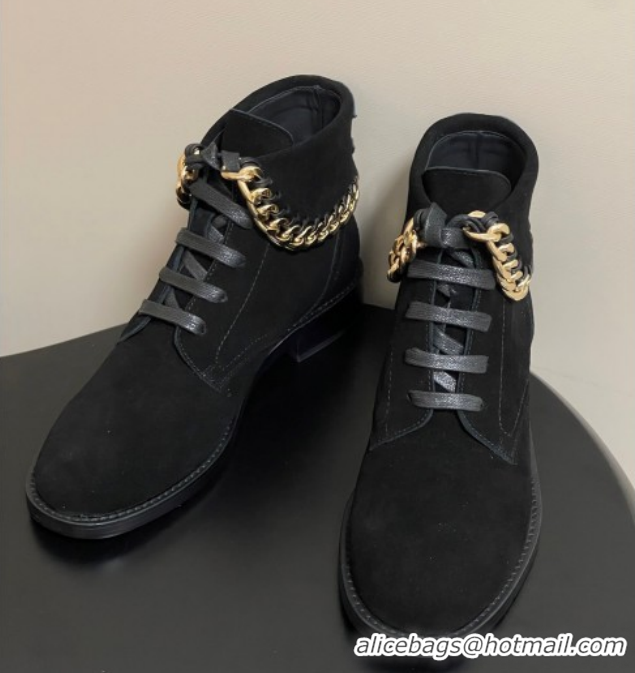 Perfect Chanel Suede Laced-up Ankle Boots with Chain CH110405 Black 2026