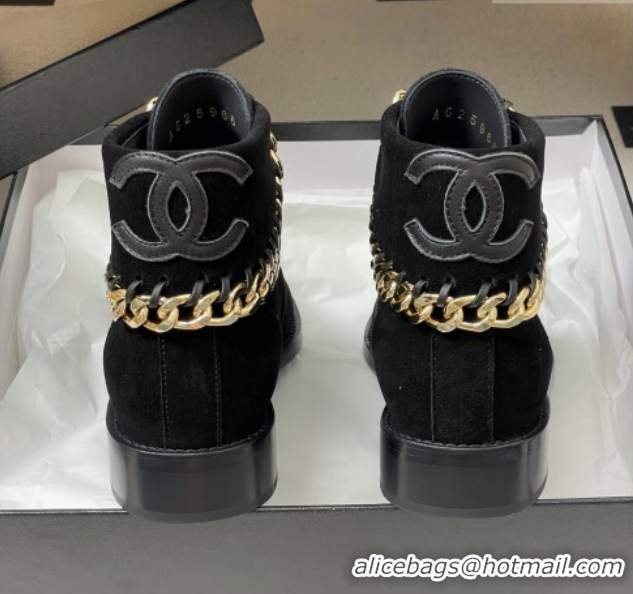 Perfect Chanel Suede Laced-up Ankle Boots with Chain CH110405 Black 2026
