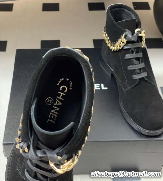 Perfect Chanel Suede Laced-up Ankle Boots with Chain CH110405 Black 2026