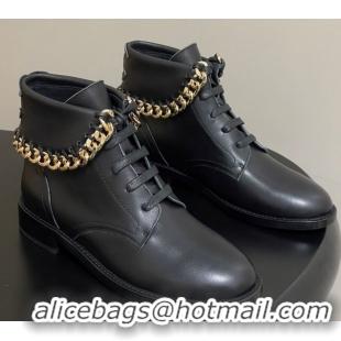 Stylish Chanel Calfskin Leather Laced-up Ankle Boots with Chain Black CH110405 Black 2026