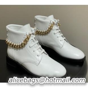 Sumptuous Chanel Calfskin Leather Laced-up Ankle Boots with Chain Black CH110405 White 2026