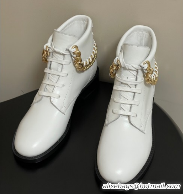 Sumptuous Chanel Calfskin Leather Laced-up Ankle Boots with Chain Black CH110405 White 2026