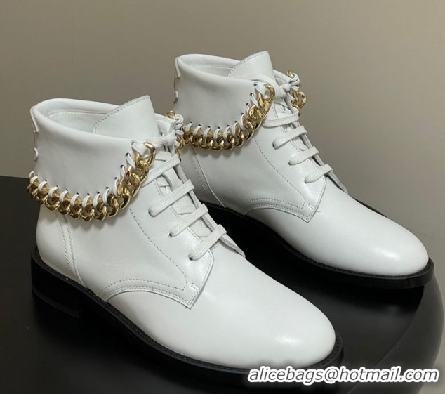 Sumptuous Chanel Calfskin Leather Laced-up Ankle Boots with Chain Black CH110405 White 2026
