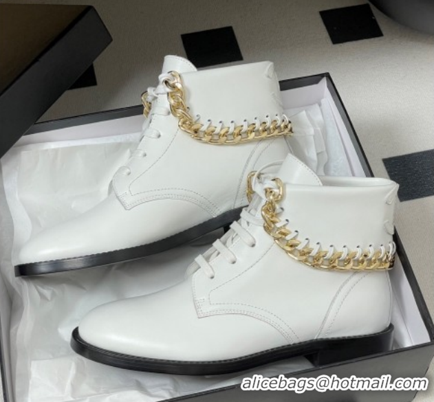 Sumptuous Chanel Calfskin Leather Laced-up Ankle Boots with Chain Black CH110405 White 2026