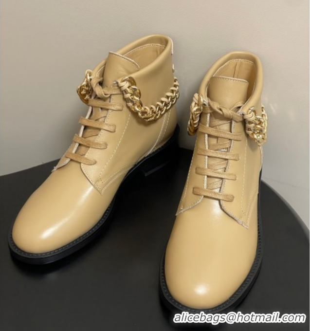 Unique Style Chanel Calfskin Leather Laced-up Ankle Boots with Chain Black CH110405 Beige Yellow 2026