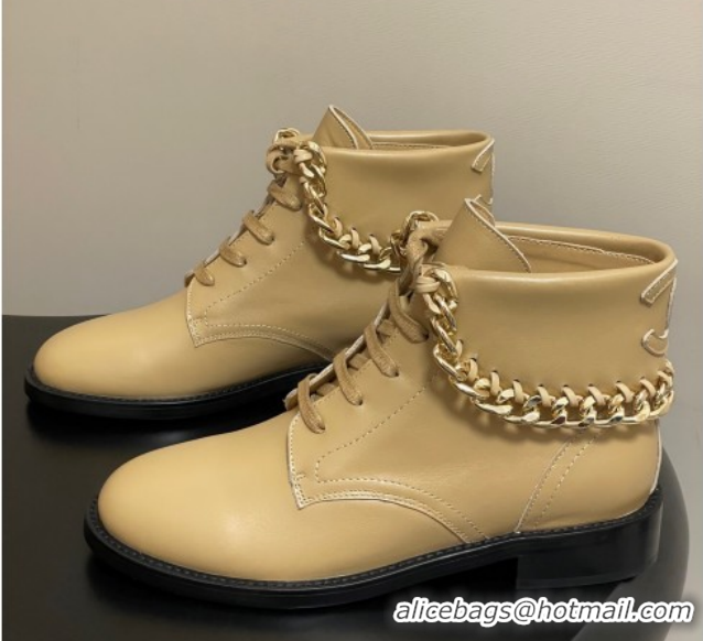 Unique Style Chanel Calfskin Leather Laced-up Ankle Boots with Chain Black CH110405 Beige Yellow 2026