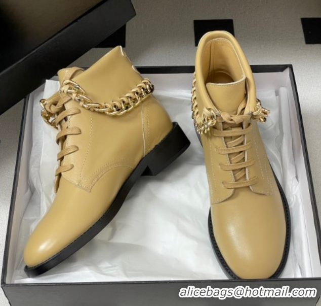 Unique Style Chanel Calfskin Leather Laced-up Ankle Boots with Chain Black CH110405 Beige Yellow 2026