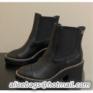 Top Grade Chanel Calfskin Leather Platform Ankle Boots with Chain CH110406 Black 2026