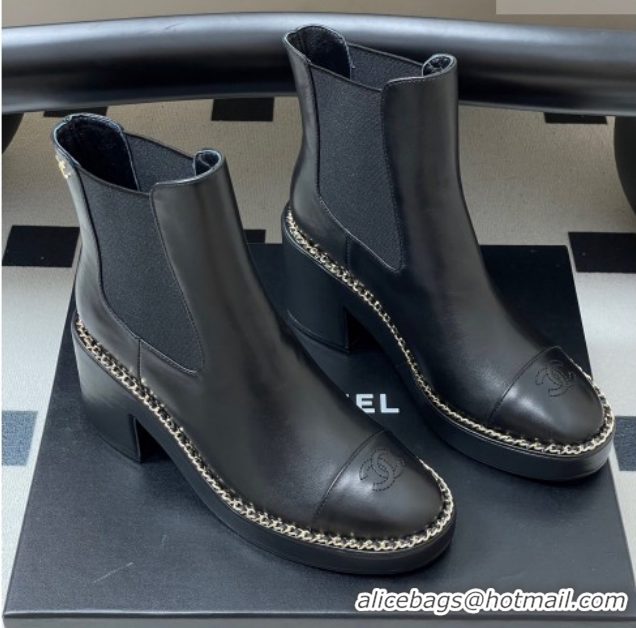 Top Grade Chanel Calfskin Leather Platform Ankle Boots with Chain CH110406 Black 2026