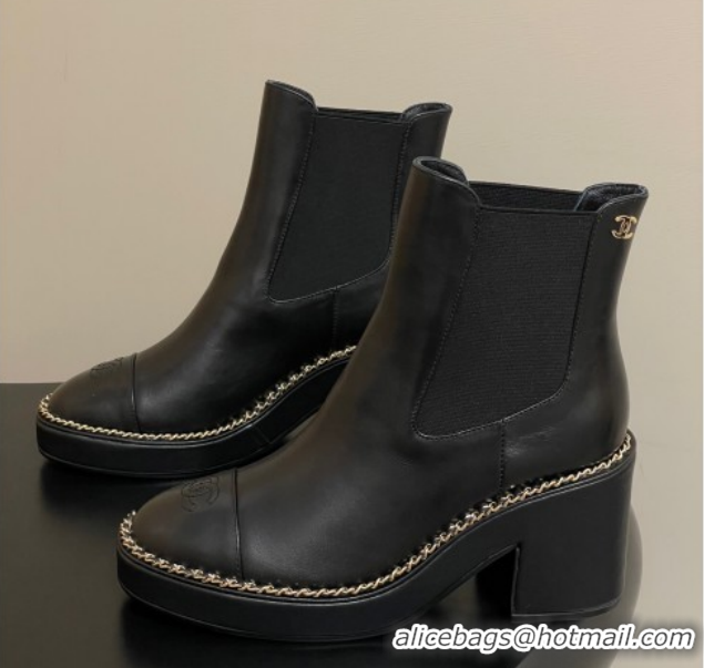 Top Grade Chanel Calfskin Leather Platform Ankle Boots with Chain CH110406 Black 2026