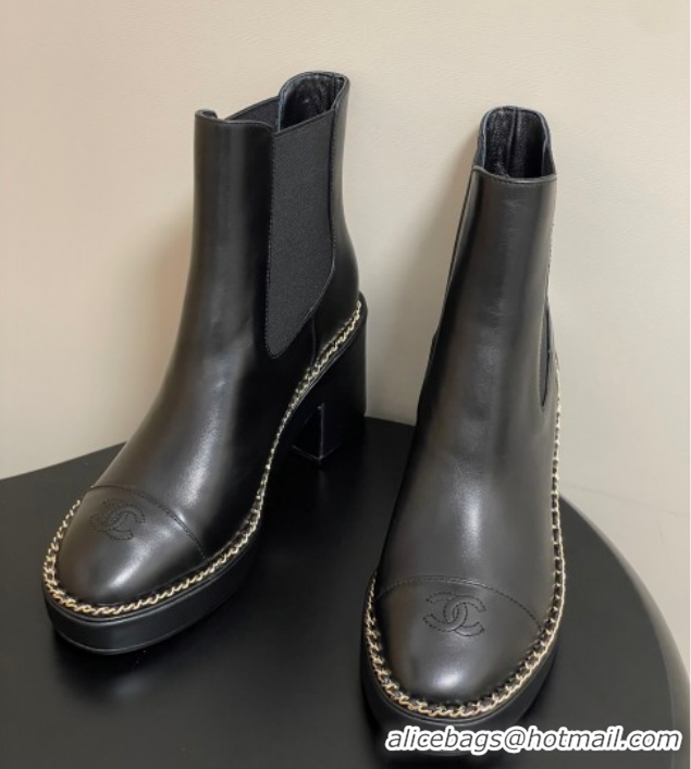 Top Grade Chanel Calfskin Leather Platform Ankle Boots with Chain CH110406 Black 2026