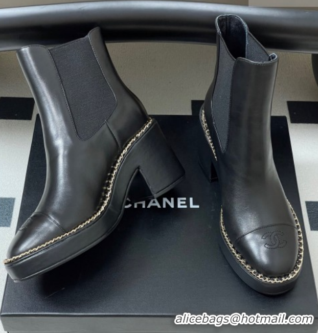 Top Grade Chanel Calfskin Leather Platform Ankle Boots with Chain CH110406 Black 2026