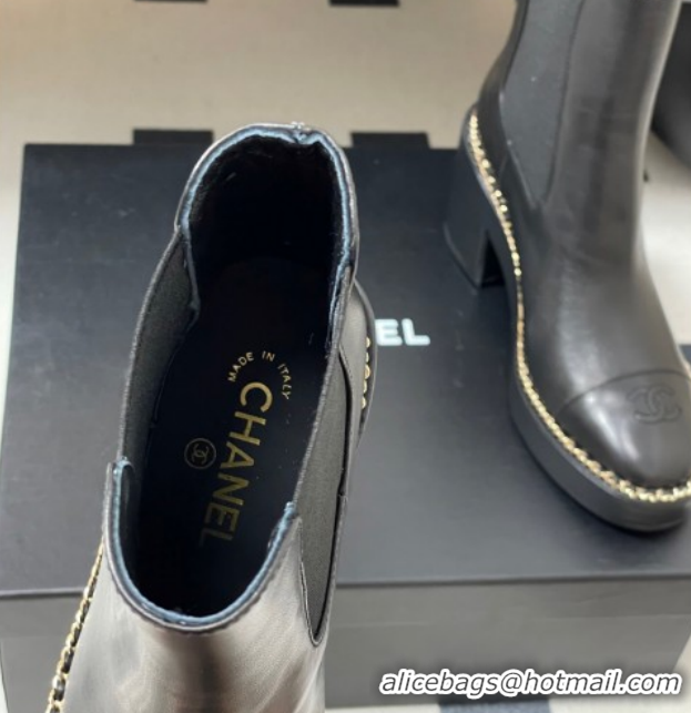 Top Grade Chanel Calfskin Leather Platform Ankle Boots with Chain CH110406 Black 2026