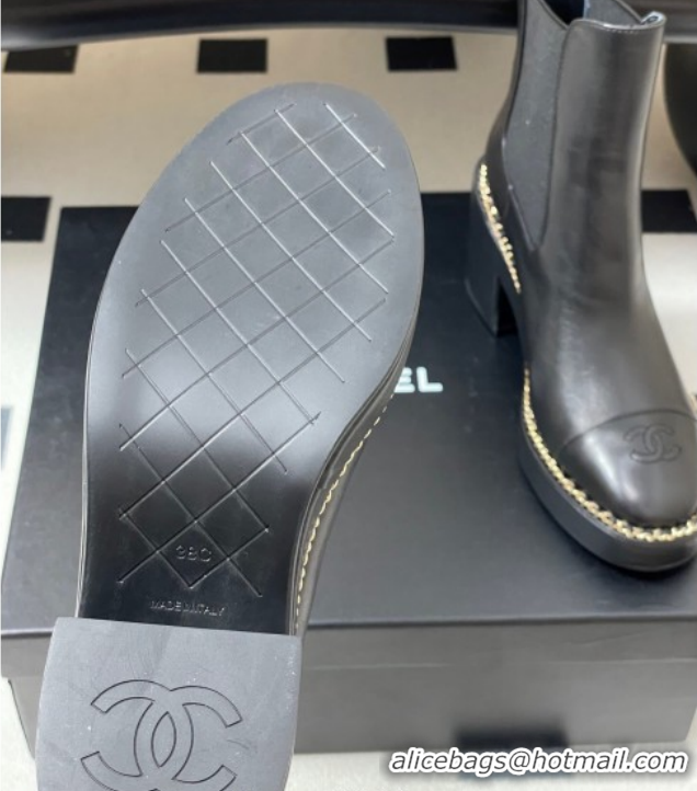 Top Grade Chanel Calfskin Leather Platform Ankle Boots with Chain CH110406 Black 2026