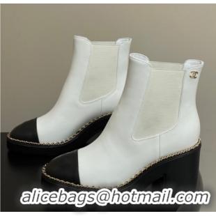 Good Quality Chanel Calfskin Leather Platform Ankle Boots with Chain CH110406 White 2026