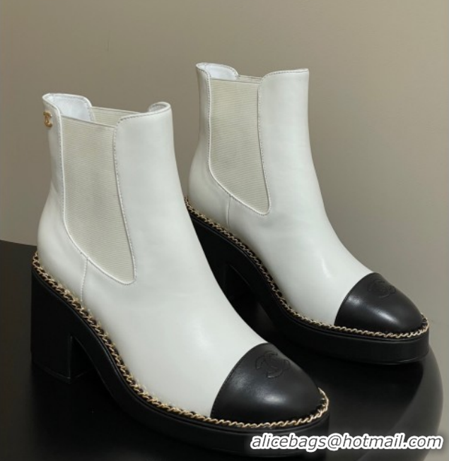 Good Quality Chanel Calfskin Leather Platform Ankle Boots with Chain CH110406 White 2026