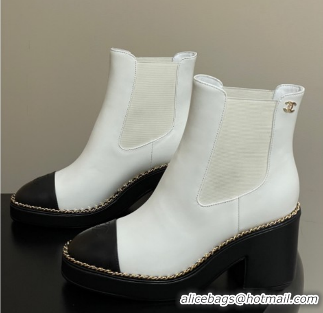 Good Quality Chanel Calfskin Leather Platform Ankle Boots with Chain CH110406 White 2026