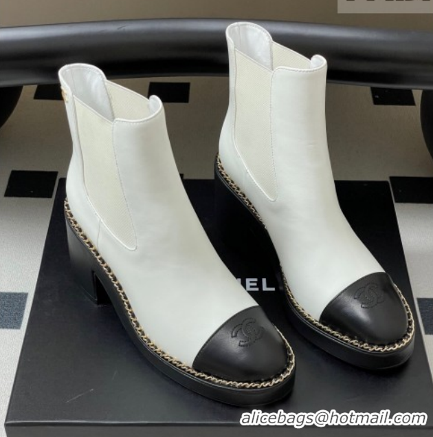 Good Quality Chanel Calfskin Leather Platform Ankle Boots with Chain CH110406 White 2026