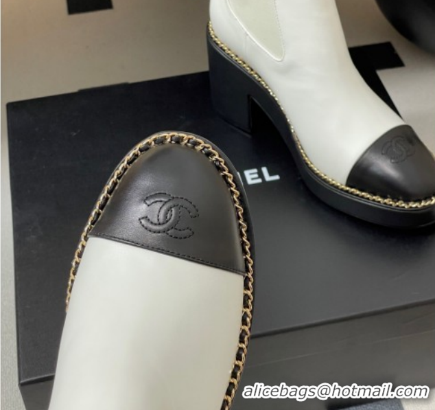 Good Quality Chanel Calfskin Leather Platform Ankle Boots with Chain CH110406 White 2026