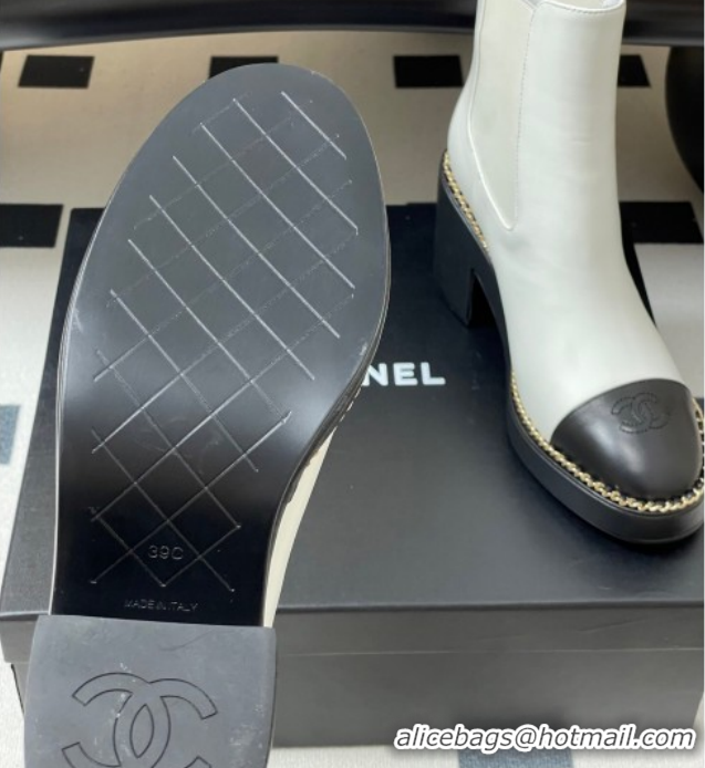 Good Quality Chanel Calfskin Leather Platform Ankle Boots with Chain CH110406 White 2026