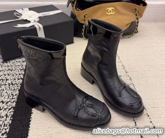 Pretty Style Chanel Quilted Calfskin Leather Ankle Boots with Maxi CC CH110407 Black2 2026
