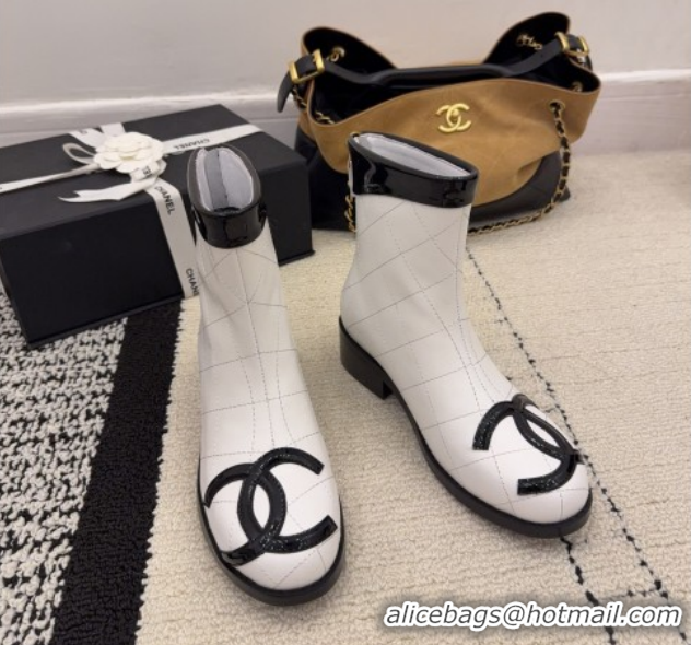 Most Popular Chanel Quilted Calfskin Leather Ankle Boots with Maxi CC CH110407 White 2026