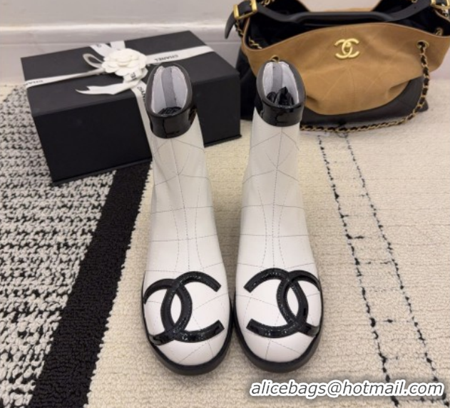 Most Popular Chanel Quilted Calfskin Leather Ankle Boots with Maxi CC CH110407 White 2026
