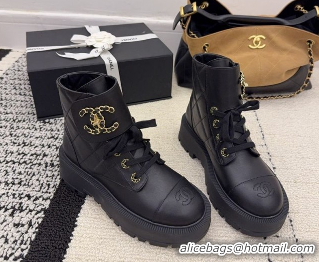 Low Price Chanel Calfskin Leather Laced-up Ankle Boots with Maxi CC CH110408 Black 2026