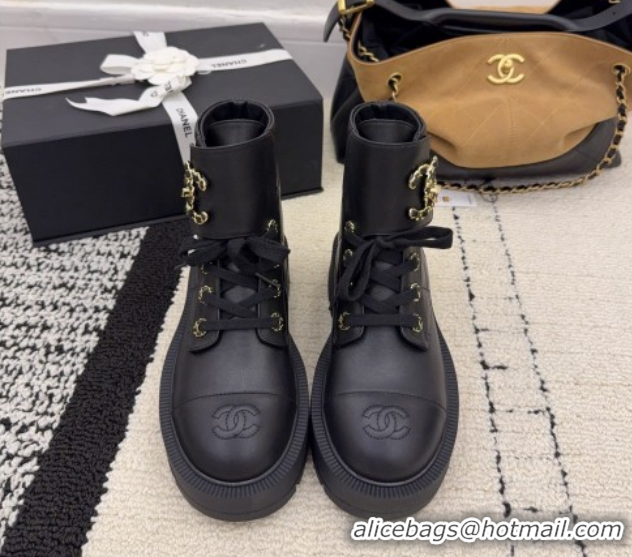 Low Price Chanel Calfskin Leather Laced-up Ankle Boots with Maxi CC CH110408 Black 2026