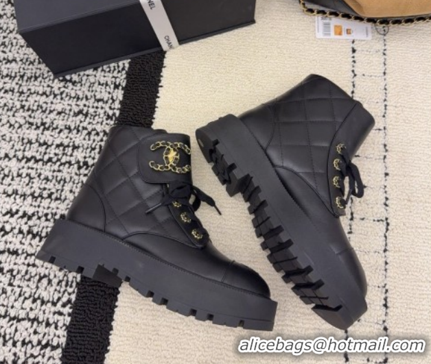 Low Price Chanel Calfskin Leather Laced-up Ankle Boots with Maxi CC CH110408 Black 2026