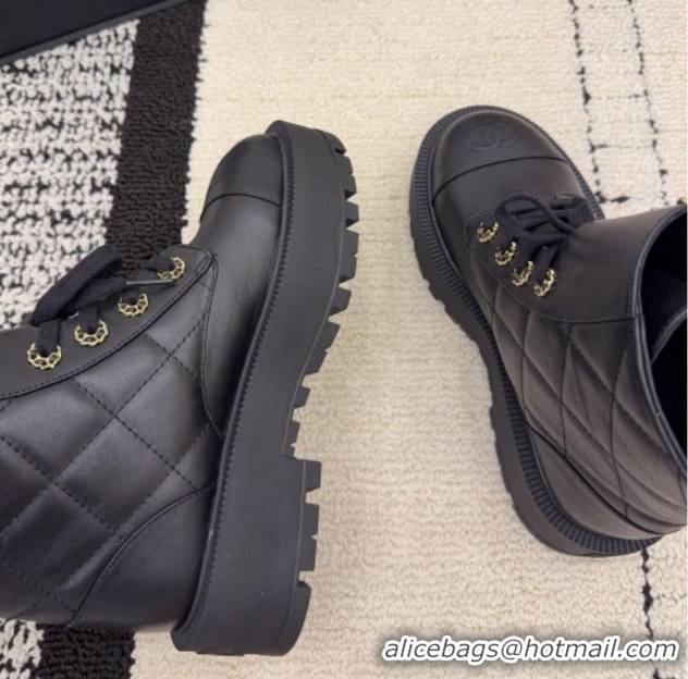 Low Price Chanel Calfskin Leather Laced-up Ankle Boots with Maxi CC CH110408 Black 2026