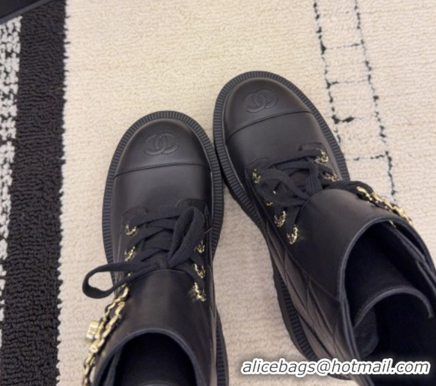 Low Price Chanel Calfskin Leather Laced-up Ankle Boots with Maxi CC CH110408 Black 2026