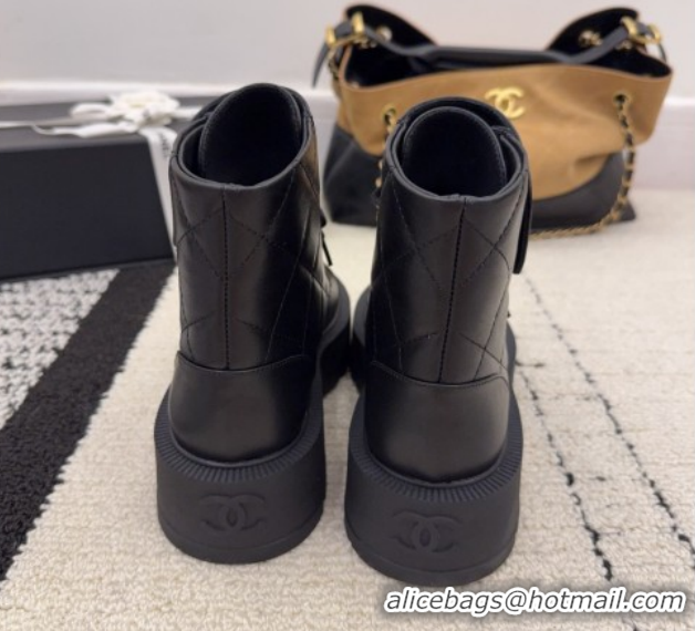 Low Price Chanel Calfskin Leather Laced-up Ankle Boots with Maxi CC CH110408 Black 2026