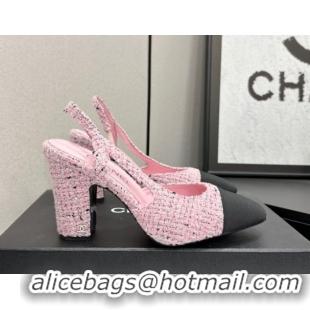 Shop Duplicate Chanel Tweed & Grosgrain Slingback Pumps 9cm G45509 Light Pink/Black 2026