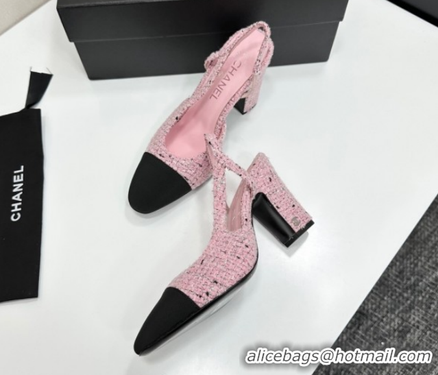 Shop Duplicate Chanel Tweed & Grosgrain Slingback Pumps 9cm G45509 Light Pink/Black 2026