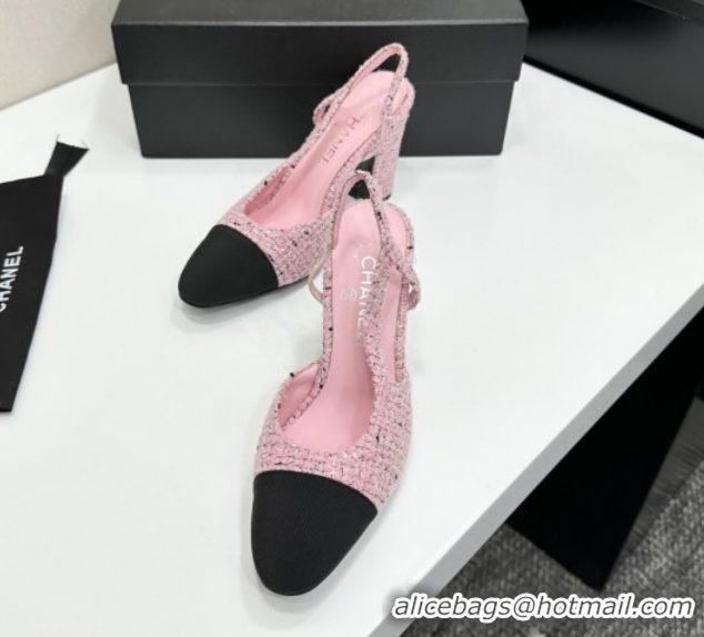 Shop Duplicate Chanel Tweed & Grosgrain Slingback Pumps 9cm G45509 Light Pink/Black 2026