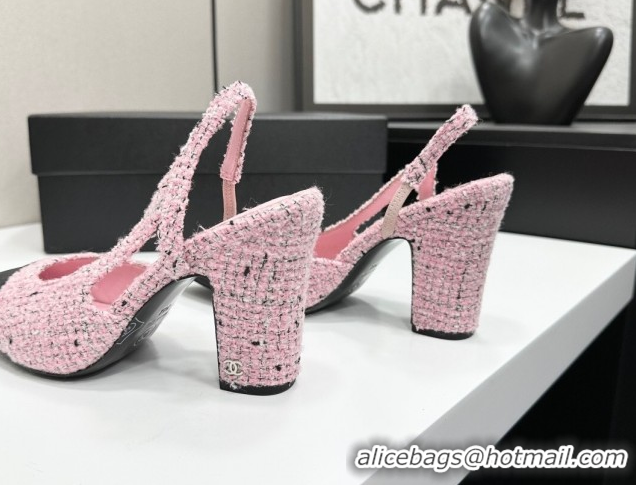 Shop Duplicate Chanel Tweed & Grosgrain Slingback Pumps 9cm G45509 Light Pink/Black 2026