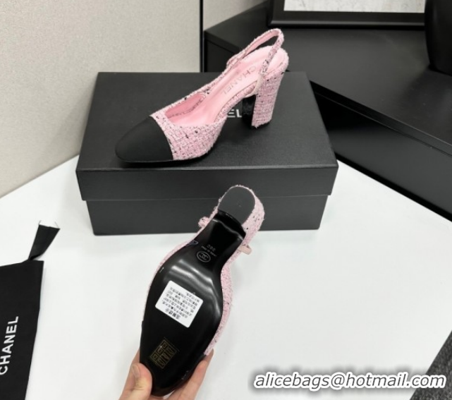 Shop Duplicate Chanel Tweed & Grosgrain Slingback Pumps 9cm G45509 Light Pink/Black 2026