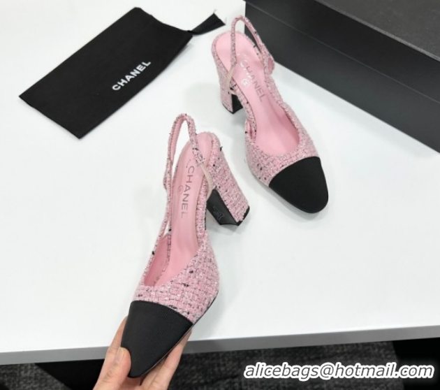 Shop Duplicate Chanel Tweed & Grosgrain Slingback Pumps 9cm G45509 Light Pink/Black 2026