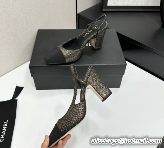 Durable Chanel Tweed & Grosgrain Slingback Pumps 9cm G45509 Gold/Black 2026