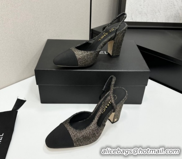 Durable Chanel Tweed & Grosgrain Slingback Pumps 9cm G45509 Gold/Black 2026