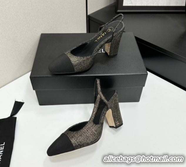Durable Chanel Tweed & Grosgrain Slingback Pumps 9cm G45509 Gold/Black 2026