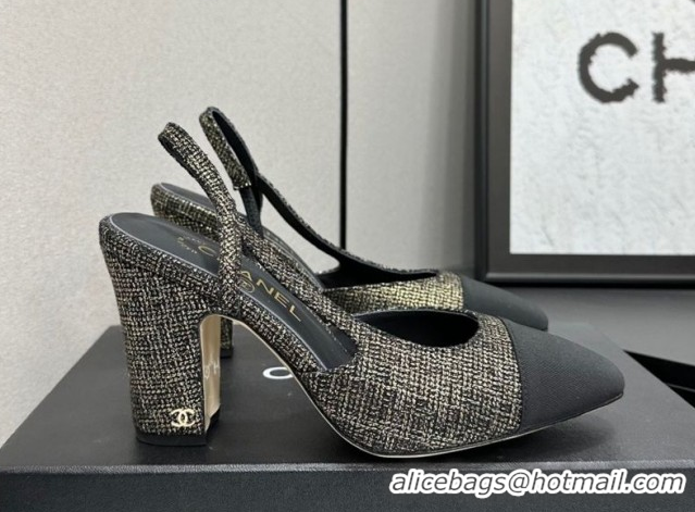 Durable Chanel Tweed & Grosgrain Slingback Pumps 9cm G45509 Gold/Black 2026