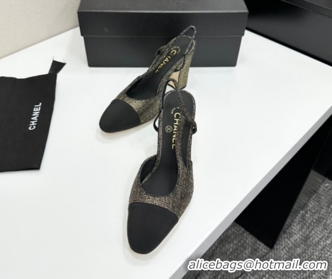 Durable Chanel Tweed & Grosgrain Slingback Pumps 9cm G45509 Gold/Black 2026