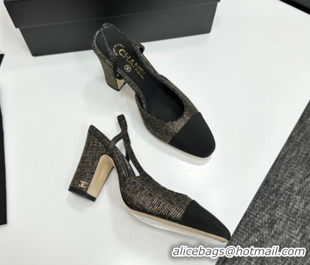 Durable Chanel Tweed & Grosgrain Slingback Pumps 9cm G45509 Gold/Black 2026