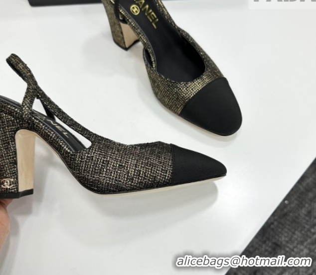 Durable Chanel Tweed & Grosgrain Slingback Pumps 9cm G45509 Gold/Black 2026