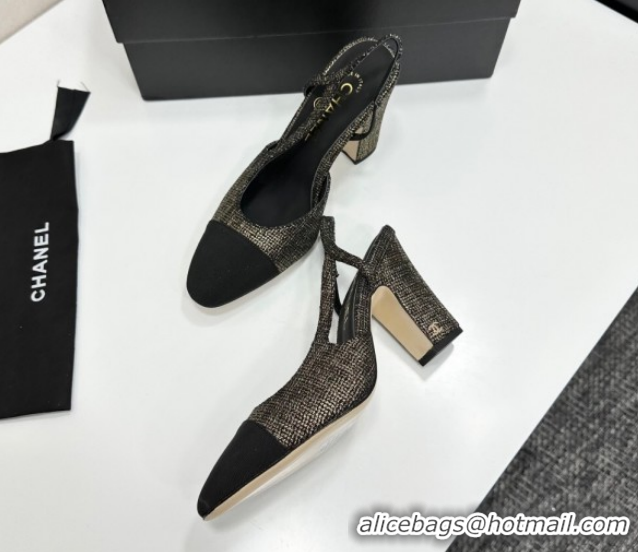 Durable Chanel Tweed & Grosgrain Slingback Pumps 9cm G45509 Gold/Black 2026