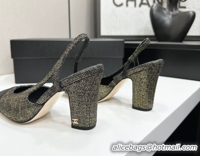 Durable Chanel Tweed & Grosgrain Slingback Pumps 9cm G45509 Gold/Black 2026